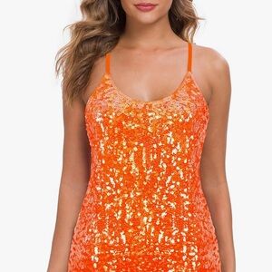 Maner Orange Sequin Tank Top